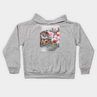 Cherry blossoms and koi carp in grey water Kids Hoodie